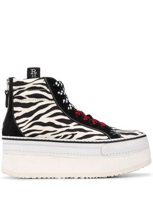 R13 platform zebra print sneakers - White
