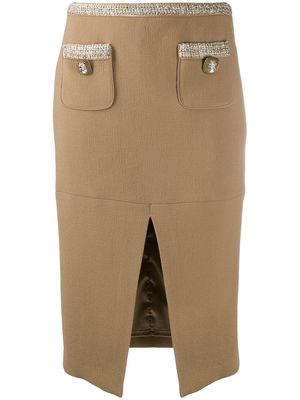 Elisabetta Franchi front slit pencil skirt - Neutrals