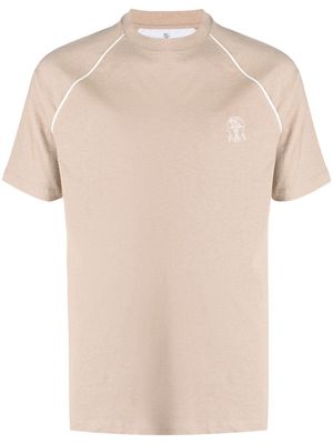 Brunello Cucinelli logo-embroidered cotton T-shirt - Neutrals