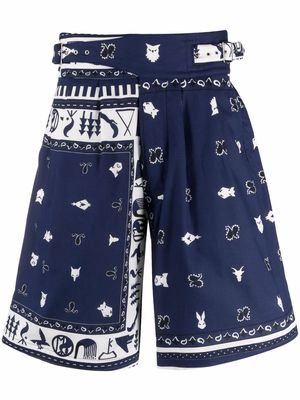 Maison Margiela bandana-print belted-waist Bermuda shorts - Blue
