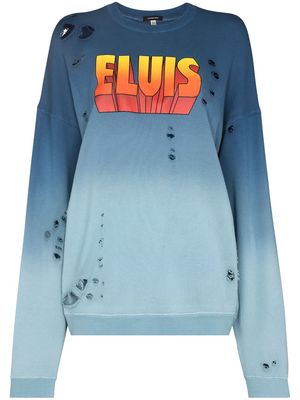 R13 Elvis-print distressed-effect sweatshirt - Blue