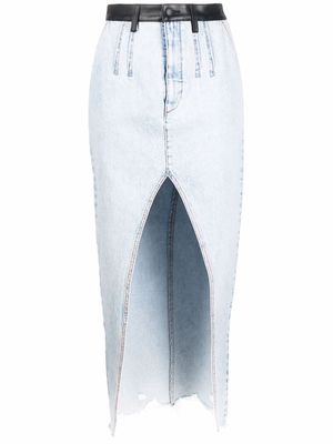 Alexander Wang leather-trim high-split denim skirt - Blue
