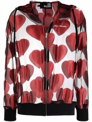 Love Moschino heart print sheer hooded jacket - Red