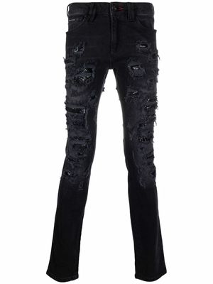Philipp Plein mesh ripped-detail jeans - Black