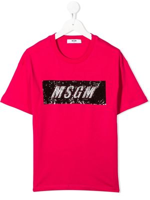 MSGM Kids embellished logo patch T-shirt - Pink