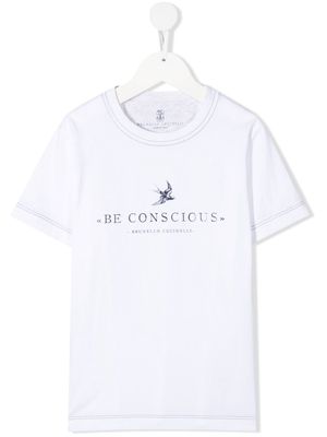 Brunello Cucinelli Kids logo-print cotton T-shirt - White