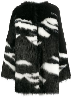 Nº21 Eco Zebra-Stripe Fur Coat - Black