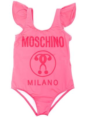 Moschino Kids ruffle logo print swimsuit - Pink