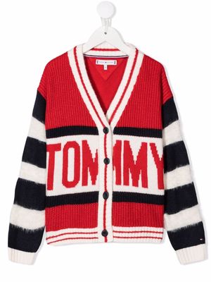Tommy Hilfiger Junior colour-block logo-knit cardigan - Red