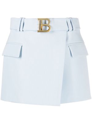 Balmain B buckle wrap mini-skirt - Blue