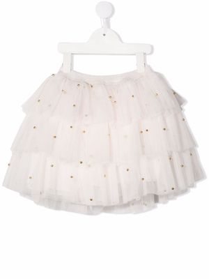 Charabia golden bead-embellished tiered tulle mini skirt - Neutrals