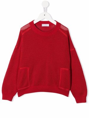Brunello Cucinelli Kids mesh crew neck sweatshirt - Red