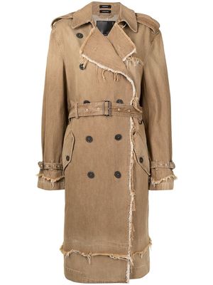 R13 frayed double-breasted coat - Neutrals