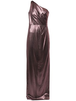 Marchesa Notte metallized one-shoulder dress - Pink