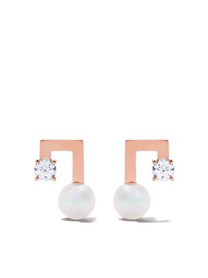 TASAKI 18kt rose gold petit Balance Note Collection Line Akoya pearl and diamond earrings