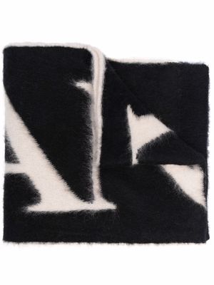 LANVIN intarsia-knit logo scarf - Black