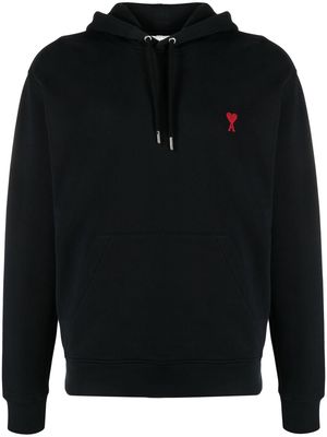 AMI Paris logo-embroidered drawstring hoodie - Black