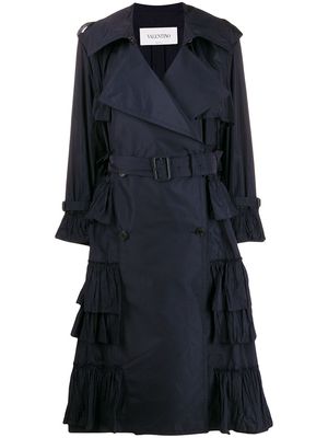 Valentino double-breasted pleated trench coat - Blue