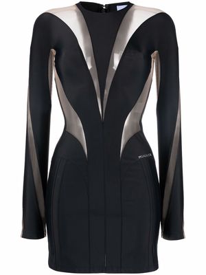 Mugler sheer-panel long-sleeve minidress - Black