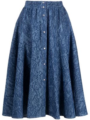 Koché lace print denim skirt - Blue