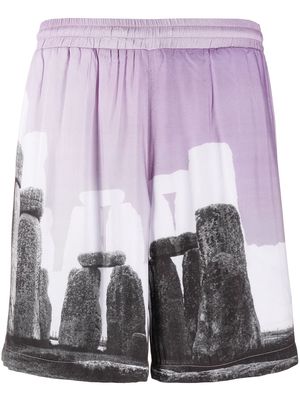 Aries Stonehenge print shorts - Purple