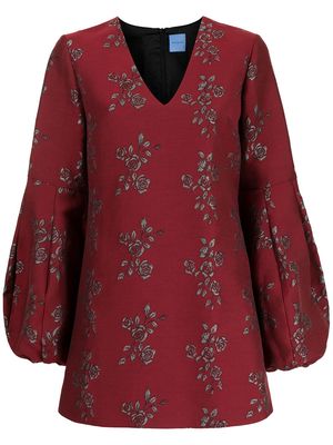 Macgraw jacquard rose-embroidery minidress - Red