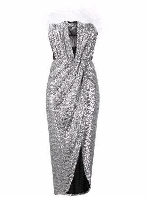 NERVI feather-detail sequin dress - Silver