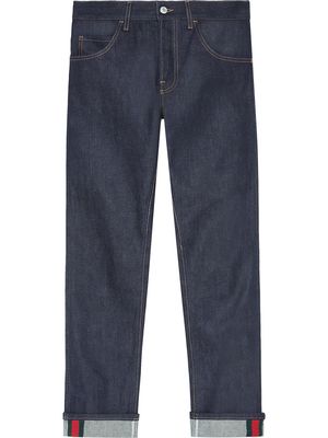 Gucci Tapered denim pants with Web - Blue