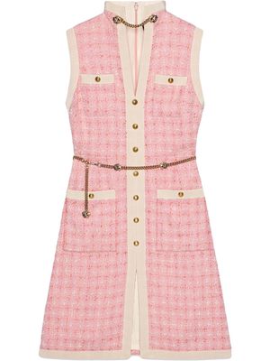 Gucci Short tweed dress with chain belt - Pink