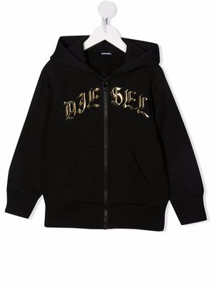 Diesel Kids gothic logo zipped hoodie - Black