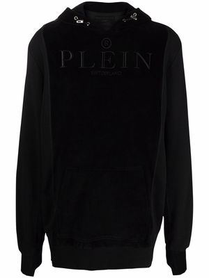 Philipp Plein embroidered-logo velvet hoodie - Black