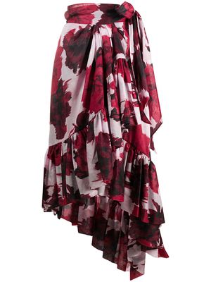 Alexandre Vauthier asymmetric floral print skirt - Red