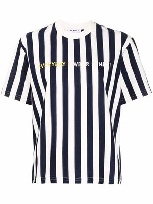 Sunnei embroidered-logo striped T-shirt - White