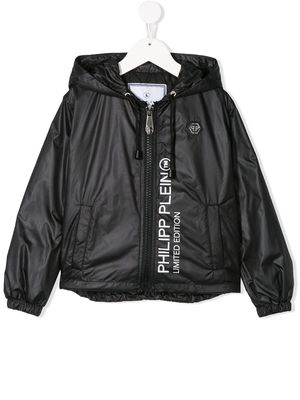 Philipp Plein Junior logo hooded jacket - Black