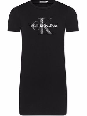 Calvin Klein Kids logo-print short-sleeved T-shirt dress - Black