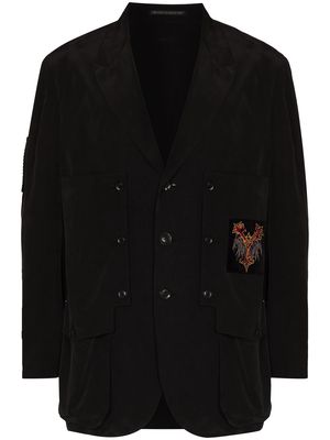 Yohji Yamamoto logo-patches silk blazer - Black