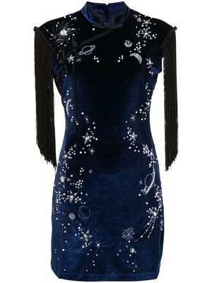 Lisa Von Tang Starry Night fringe dress - Blue