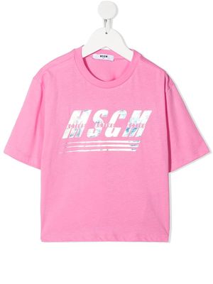MSGM Kids logo print T-shirt - Pink