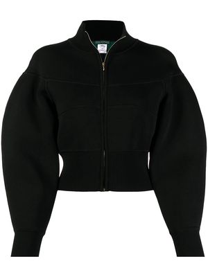 Herve L. Leroux puff-sleeved cropped bomber jacket - Black