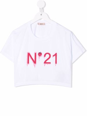 Nº21 Kids logo-print cropped T-shirt - White