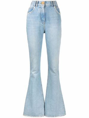 Balmain Monogram-print high-waist bootcut jeans - Blue