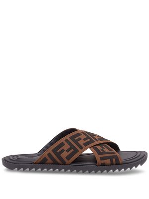 Fendi jacquard crossover slides - Brown