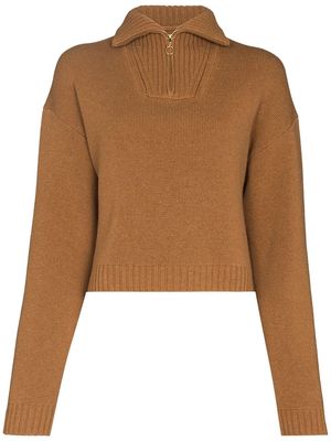Nanushka front-zip cropped knitted jumper - Brown