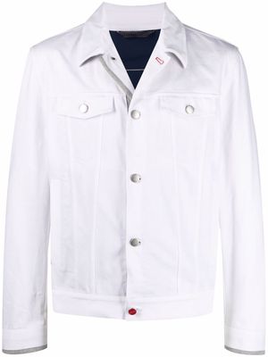 Kiton logo print denim jacket - White