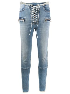 UNRAVEL PROJECT mid-rise laced skinny jeans - Blue