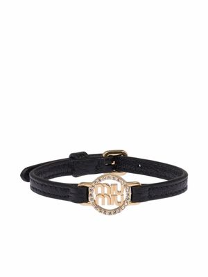 Miu Miu grained madras leather bracelet - Black