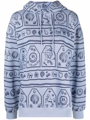 GANNI graphic-print drawstring hoodie - Blue
