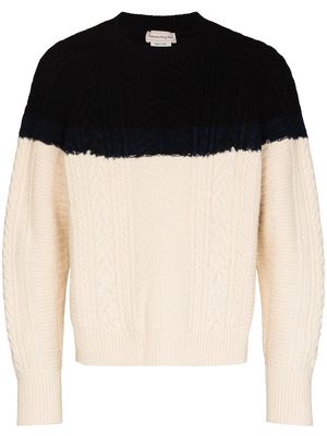 Alexander McQueen two-tone cable-knit jumper - Black