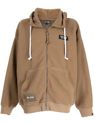 izzue embroidered slogan shearling hoodie - Brown