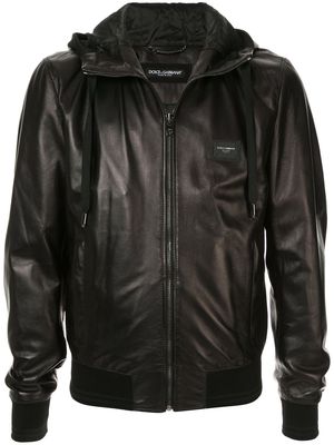 Dolce & Gabbana hooded leather jacket - Black